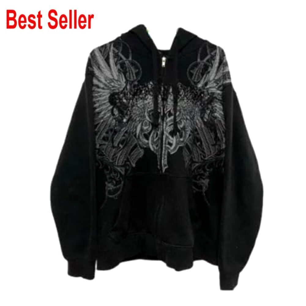 Oversized Zip Up Hoodie, Polyester Blend, Streetwear Grunge Style